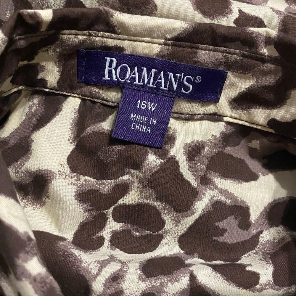 Roamans Beige Brown Cheetah Print Button Up Shirt - Picture 4 of 5
